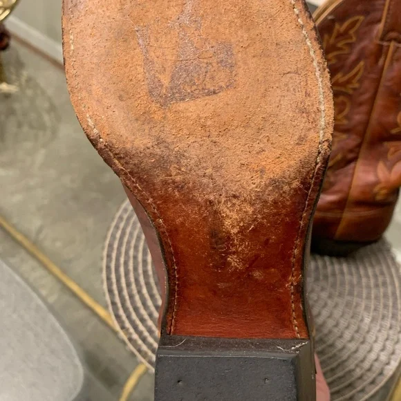 Womens Tony Lama Classic Brown Leather Western Cowboy Boots - Picture 5 of 8